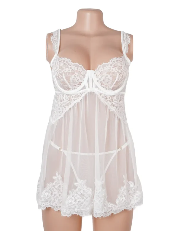 Nuisette blanche transparente avec dentelle et armatures (4) Nuisette blanche transparente avec dentelle et armatures