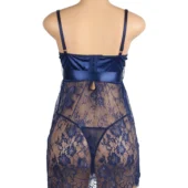 Nuisette bleue en dentelle florale et ruban satin