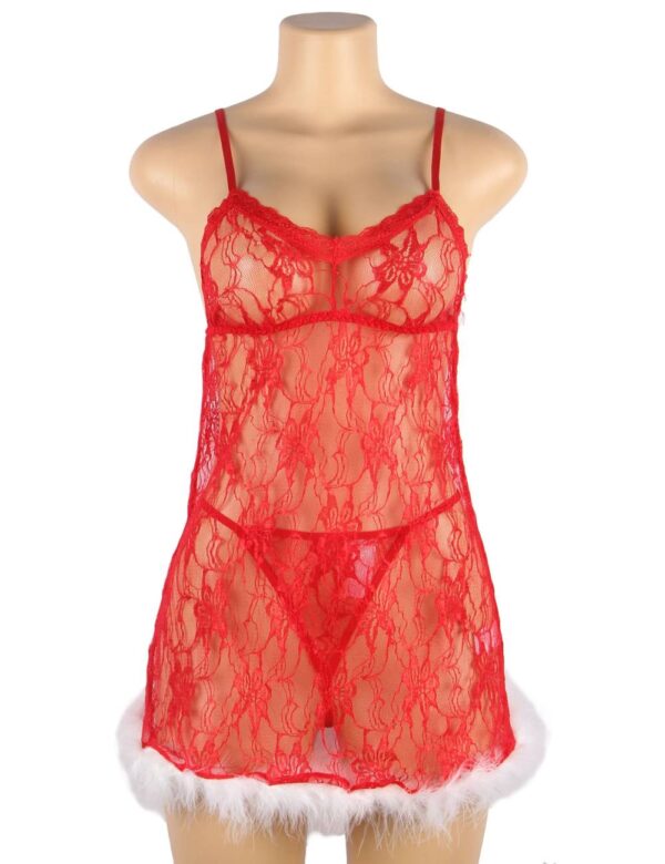Nuisette de Noël en dentelle rouge Amélia (2) Nuisette de Noël en dentelle rouge Amélia