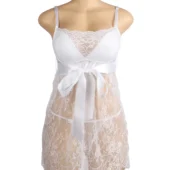 Nuisette dentelle blanche avec grand nœud à la taille