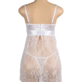 Nuisette dentelle blanche avec grand nœud à la taille