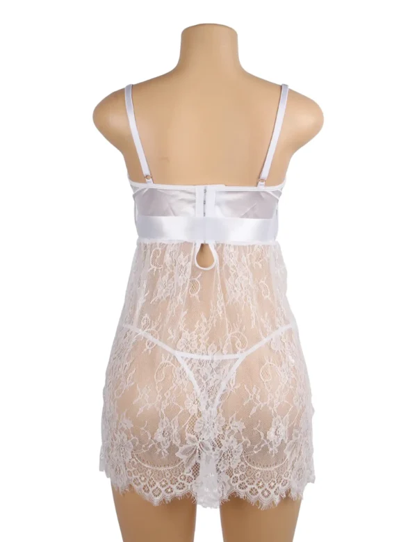 Nuisette dentelle blanche avec grand nœud à la taille