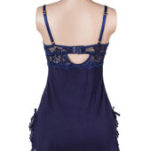 Nuisette dentelle bretelles croisées et string assorti bleu (4) Nuisette dentelle bretelles croisées et string assorti