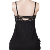 Nuisette dentelle bretelles croisées et string assorti noir (2) Nuisette dentelle bretelles croisées et string assorti