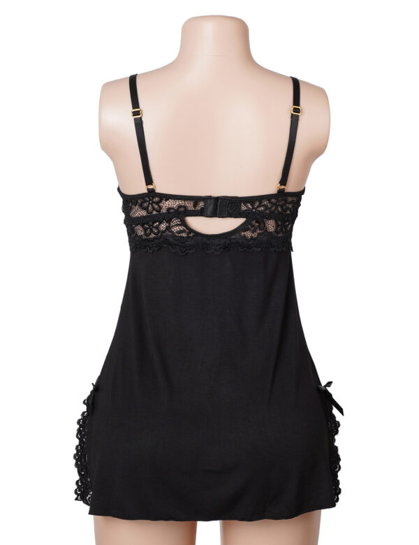 Nuisette dentelle bretelles croisées et string assorti noir (2) Nuisette dentelle bretelles croisées et string assorti