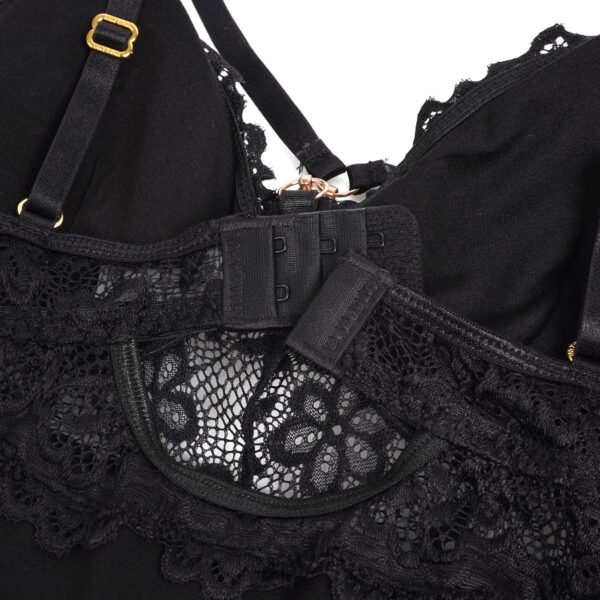 Nuisette dentelle bretelles croisées et string assorti noir (6) Nuisette dentelle bretelles croisées et string assorti