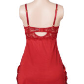 Nuisette dentelle bretelles croisées et string assorti rouge (4) Nuisette dentelle bretelles croisées et string assorti