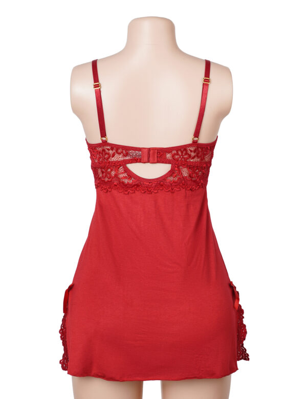 Nuisette dentelle bretelles croisées et string assorti rouge (4) Nuisette dentelle bretelles croisées et string assorti