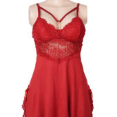 Nuisette dentelle bretelles croisées et string assorti rouge (5) Nuisette dentelle bretelles croisées et string assorti