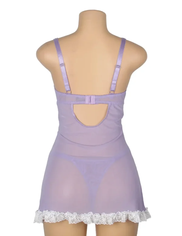 Nuisette lilas et blanche en dentelle florale (2) Nuisette lilas et blanche en dentelle florale