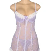 Nuisette lilas et blanche en dentelle florale (3) Nuisette lilas et blanche en dentelle florale