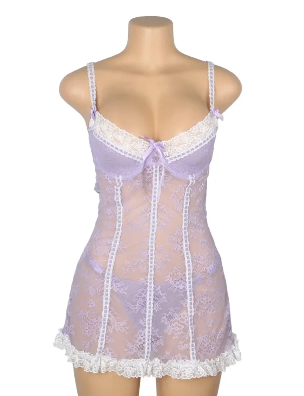 Nuisette lilas et blanche en dentelle florale (3) Nuisette lilas et blanche en dentelle florale