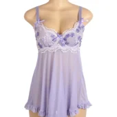 Nuisette lilas transparente à broderies florales (2) Nuisette lilas transparente à broderies florales