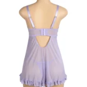 Nuisette lilas transparente à broderies florales (3) Nuisette lilas transparente à broderies florales