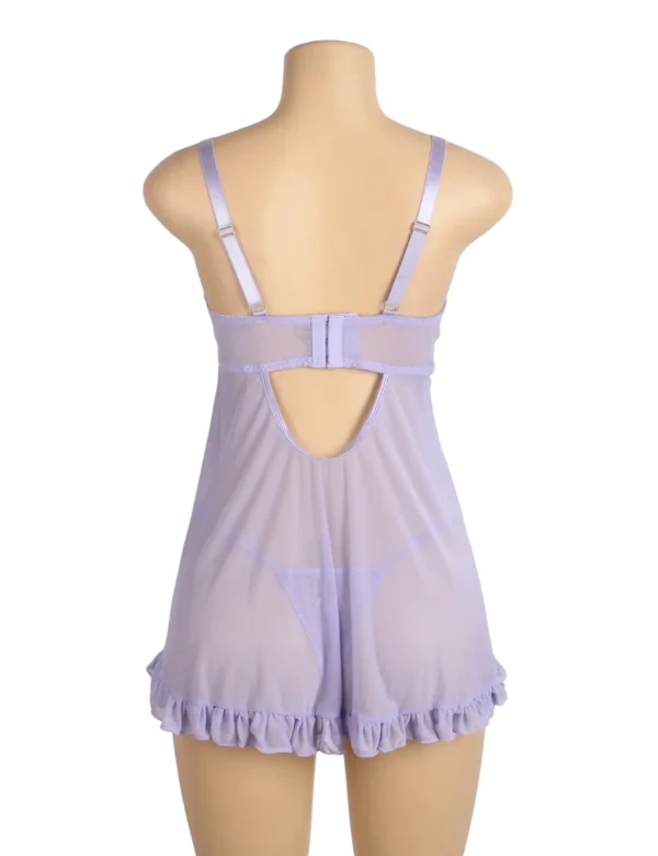 Nuisette lilas transparente à broderies florales (3) Nuisette lilas transparente à broderies florales