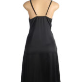 Nuisette longue satin fendue dentelle noire (2) Nuisette longue satin fendue dentelle noire