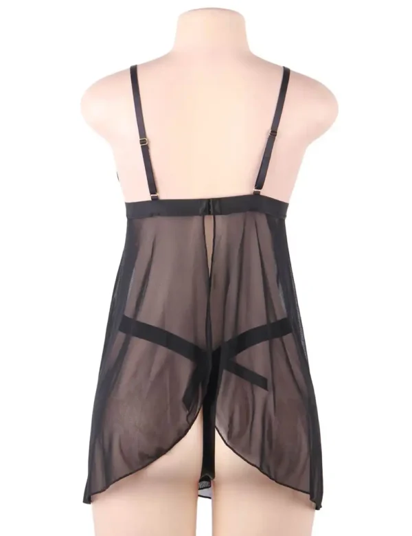 Nuisette noire à décolleté en dentelle et dos ouvert (3) Nuisette noire à décolleté en dentelle et dos ouvert