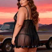 Nuisette noire à décolleté fleuri et nœud satin (4) Nuisette noire à décolleté fleuri et nœud satin