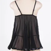 Nuisette noire à décolleté fleuri et nœud satin (7) Nuisette noire à décolleté fleuri et nœud satin