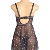 Nuisette noire à motifs cœurs roses (4) Nuisette noire à motifs cœurs roses
