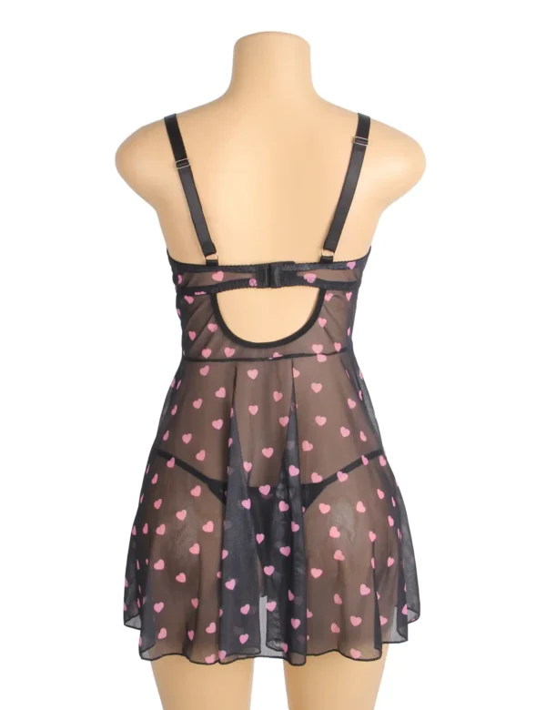 Nuisette noire à motifs cœurs roses (4) Nuisette noire à motifs cœurs roses
