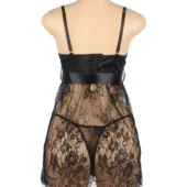 Nuisette noire en dentelle à grand nœud satiné (2) Nuisette noire en dentelle à grand nœud satiné