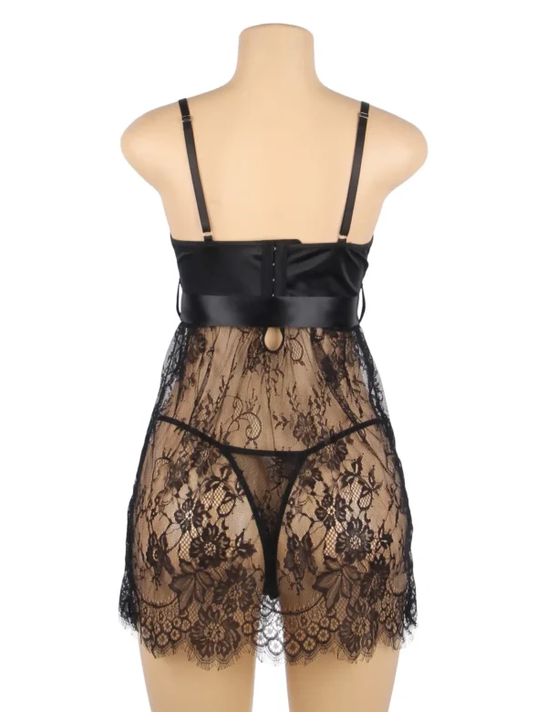 Nuisette noire en dentelle à grand nœud satiné (2) Nuisette noire en dentelle à grand nœud satiné