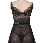 Nuisette noire en dentelle ajourée et voile (4) Nuisette noire en dentelle ajourée et voile