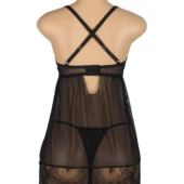 Nuisette noire en voile et dentelle à bretelles croisées (2) Nuisette noire en voile et dentelle à bretelles croisées