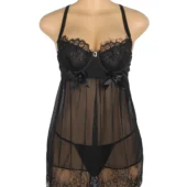 Nuisette noire en voile et dentelle à bretelles croisées (3) Nuisette noire en voile et dentelle à bretelles croisées