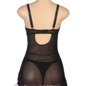 Nuisette noire et rose en dentelle florale (4) Nuisette noire et rose en dentelle florale