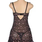 Nuisette noire transparente à cœurs roses