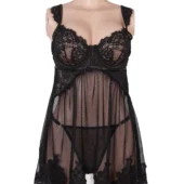 Nuisette noire transparente avec dentelle et armatures (2) Nuisette noire transparente avec dentelle et armatures