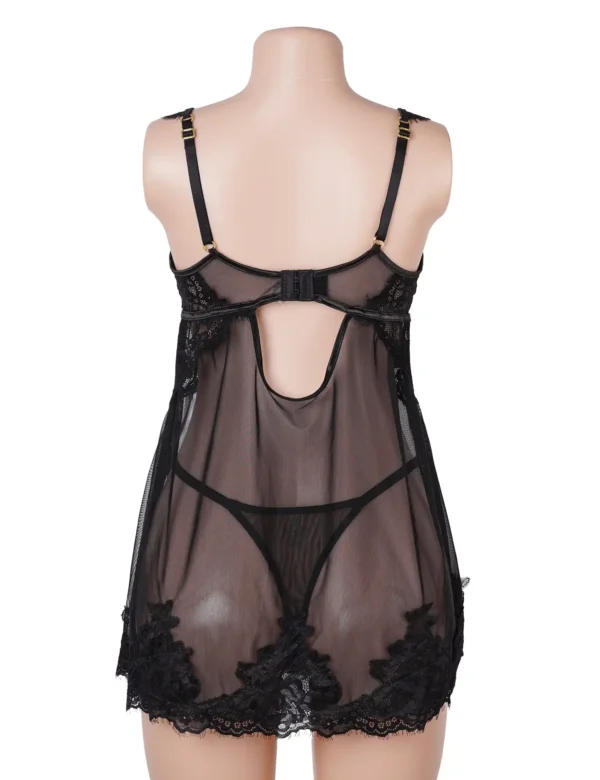 Nuisette noire transparente avec dentelle et armatures (3) Nuisette noire transparente avec dentelle et armatures
