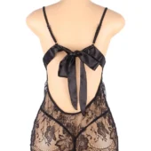 Nuisette noire transparente dos ouvert à nœud satin (3) Nuisette noire transparente dos ouvert à nœud satin
