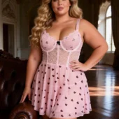 Nuisette rose à motifs cœurs noirs (5) Nuisette rose à motifs cœurs noirs