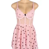 Nuisette rose à motifs cœurs noirs (6) Nuisette rose à motifs cœurs noirs