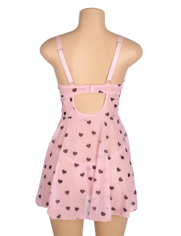 Nuisette rose à motifs cœurs noirs (7) Nuisette rose à motifs cœurs noirs