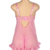 Nuisette rose en voile et dentelle à volants