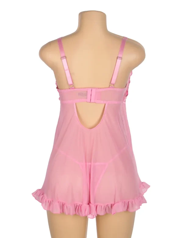 Nuisette rose en voile et dentelle à volants