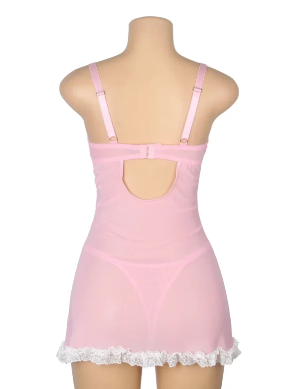 Nuisette rose et blanche en dentelle florale (2) Nuisette rose et blanche en dentelle florale