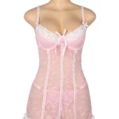 Nuisette rose et blanche en dentelle florale (3) Nuisette rose et blanche en dentelle florale