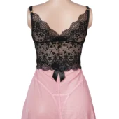 Nuisette rose et noire en voile et dentelle (2) Nuisette rose et noire en voile et dentelle