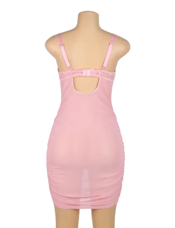 Nuisette rose moulante à laçage corset (2) Nuisette rose moulante à laçage corset