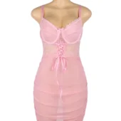 Nuisette rose moulante à laçage corset (3) Nuisette rose moulante à laçage corset