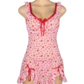 Nuisette rose sexy à motifs cœurs rouges (2) Nuisette rose sexy à motifs cœurs rouges