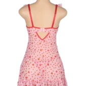 Nuisette rose sexy à motifs cœurs rouges (3) Nuisette rose sexy à motifs cœurs rouges