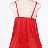 Nuisette rouge en voile à décolleté scintillant (6) Nuisette rouge en voile à décolleté scintillant