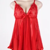 Nuisette rouge en voile à décolleté scintillant (7) Nuisette rouge en voile à décolleté scintillant
