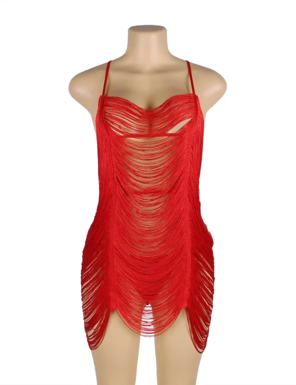 Nuisette rouge sexy à franges (5) Nuisette rouge sexy à franges